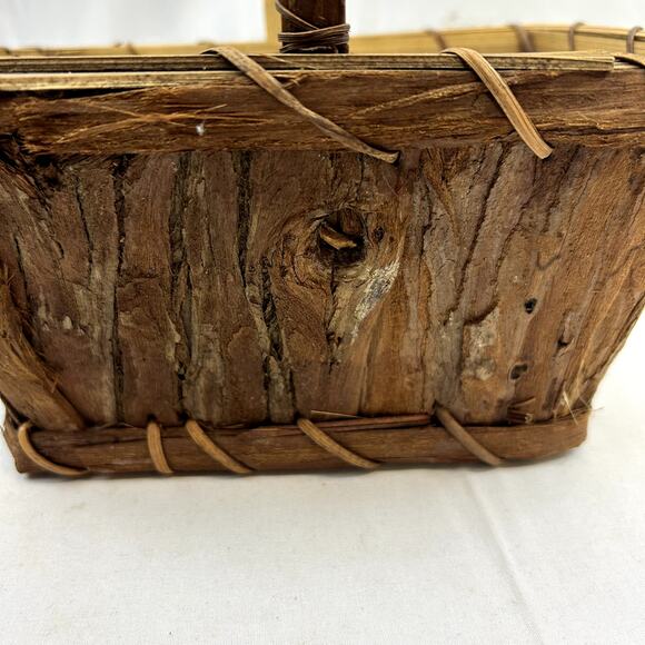 Wood Bark Basket Vintage Handmade 8 x 6" on top 4.5" tall - Picture 3 of 11